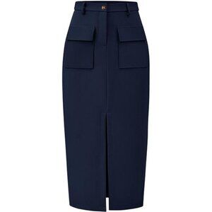 Women High Waisted Trendy Pencil Skirts Navy Blue